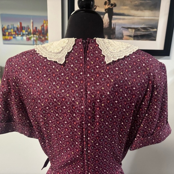 Vintage 80’s❤️Karin Stevens Eve Midi Dress with White Lace Collar- Sz 12 - Picture 4 of 7